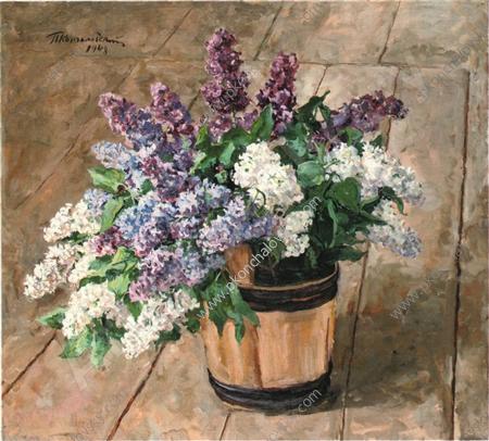 Still Life. Lilacs In A Bucket On The Floor. — Pyotr Konchalovsky