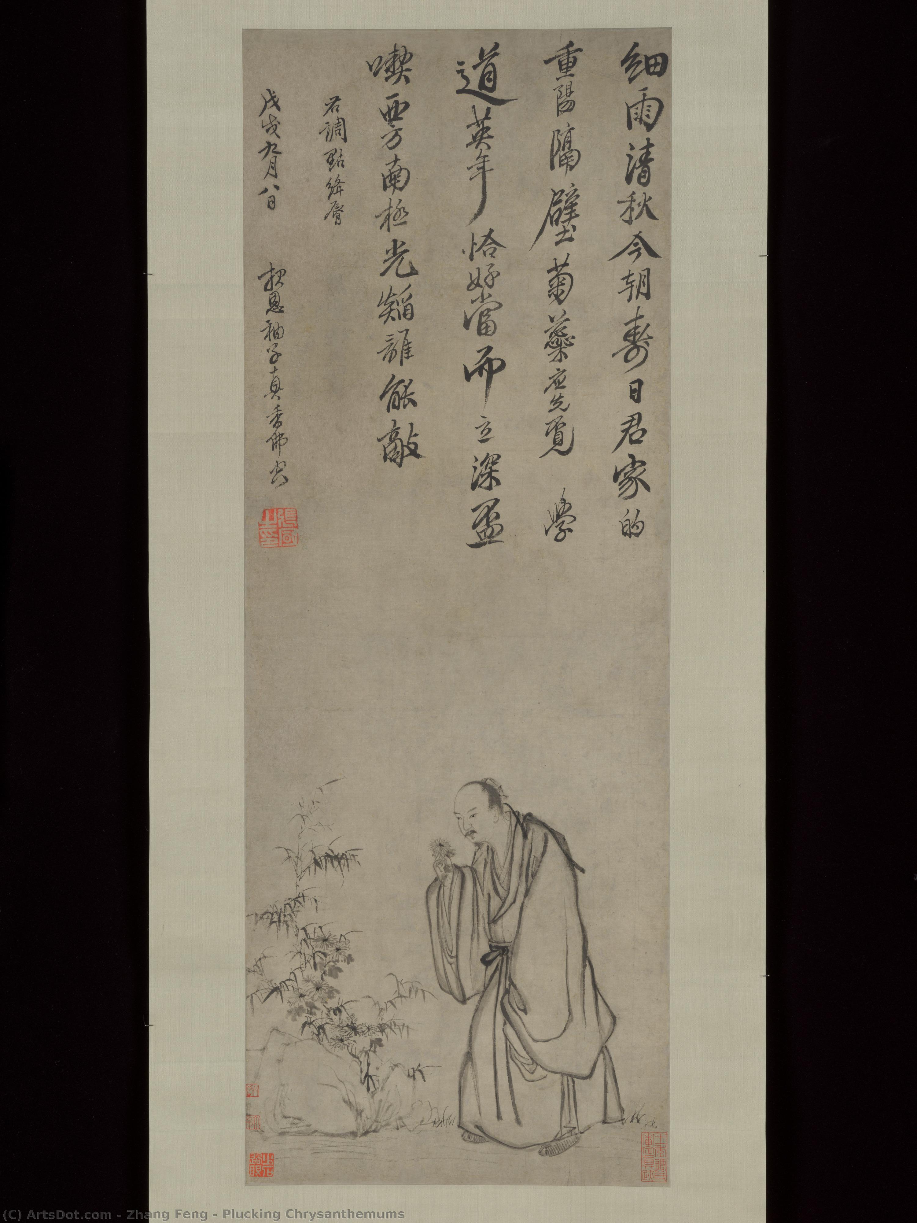 Plucking Chrysanthemums — Zhang Feng (chinese, Active Ca. 1628–1662)