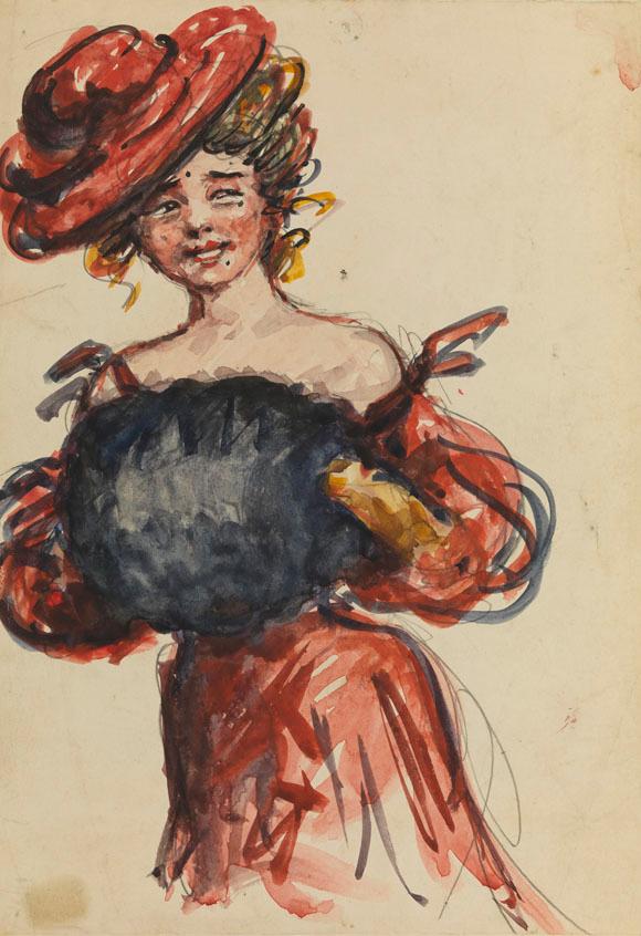 Lady In Read Holding Muff — Thomas P Anshutz
