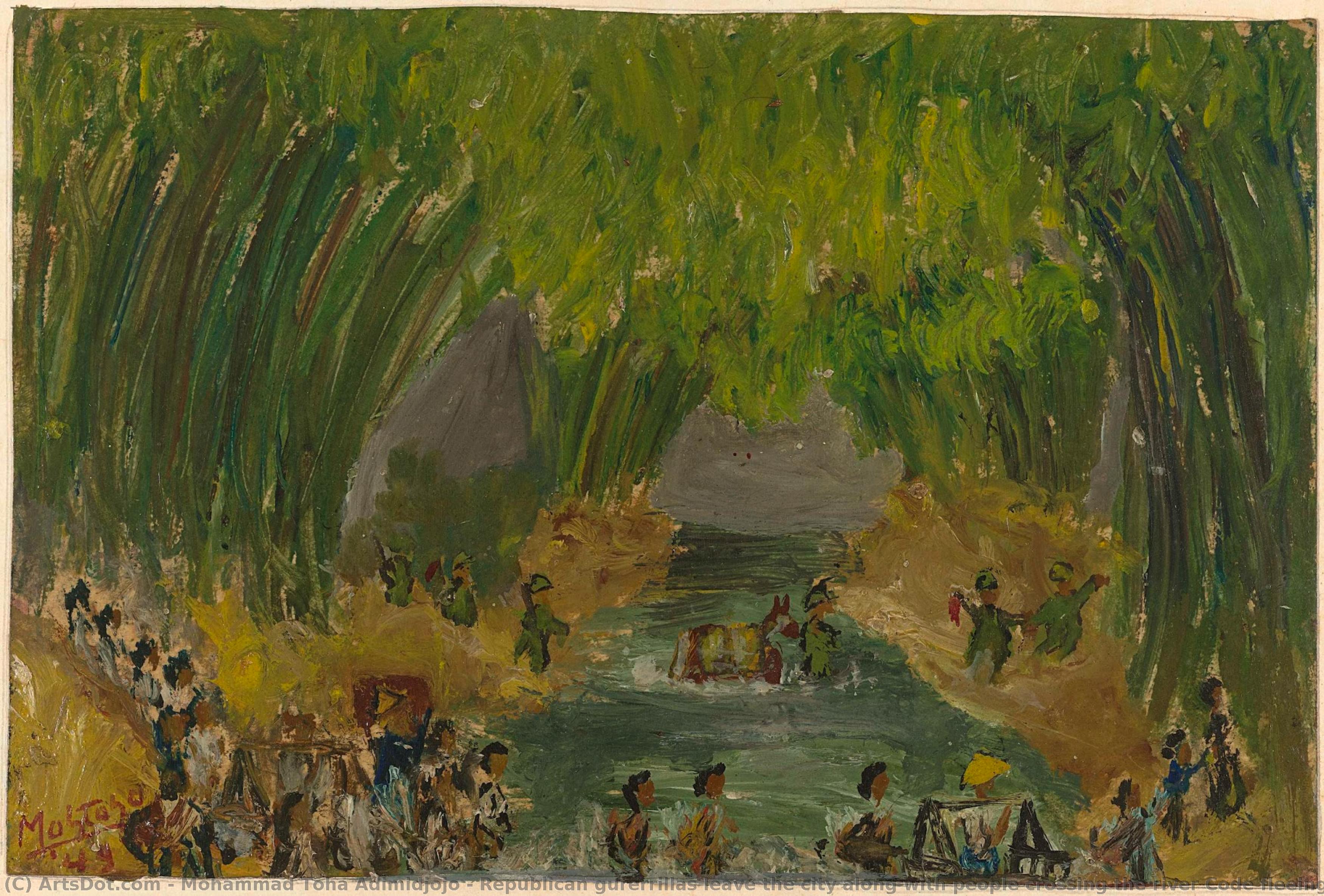 Republican Gurerrillas Leave The City Along With People Crossing The River Code Fleeing After The General Attack, Mohammad Toha Adimidjojo, 1949 — Mohammad Toha Adimidjojo