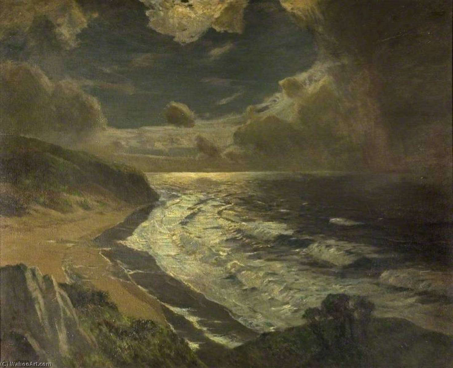 Coast Scene, Moonlight — Albert Julius Olsson
