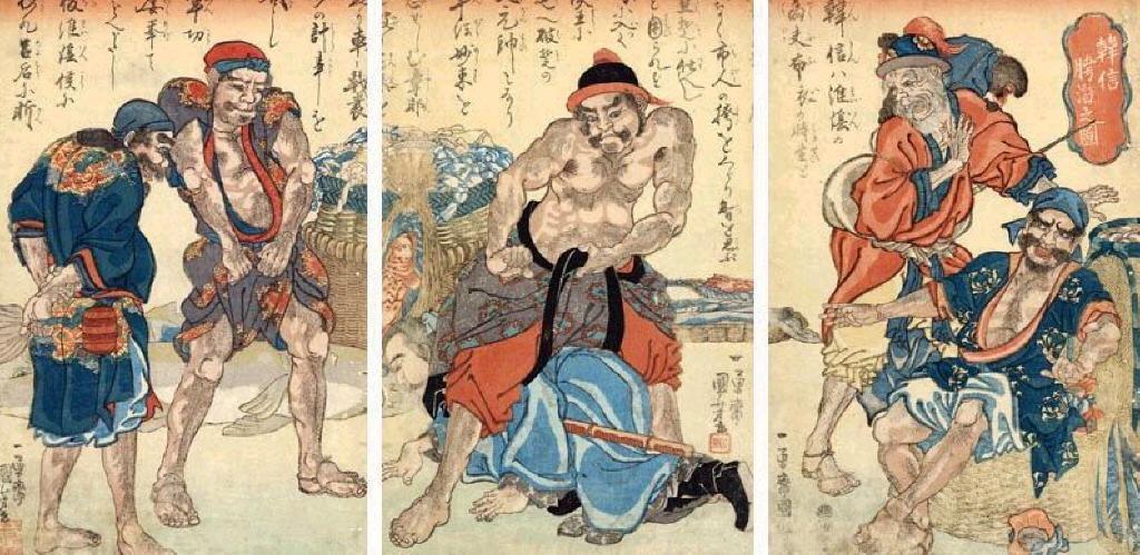Suikoden Triptych The Fishermen — Utagawa Kuniyoshi