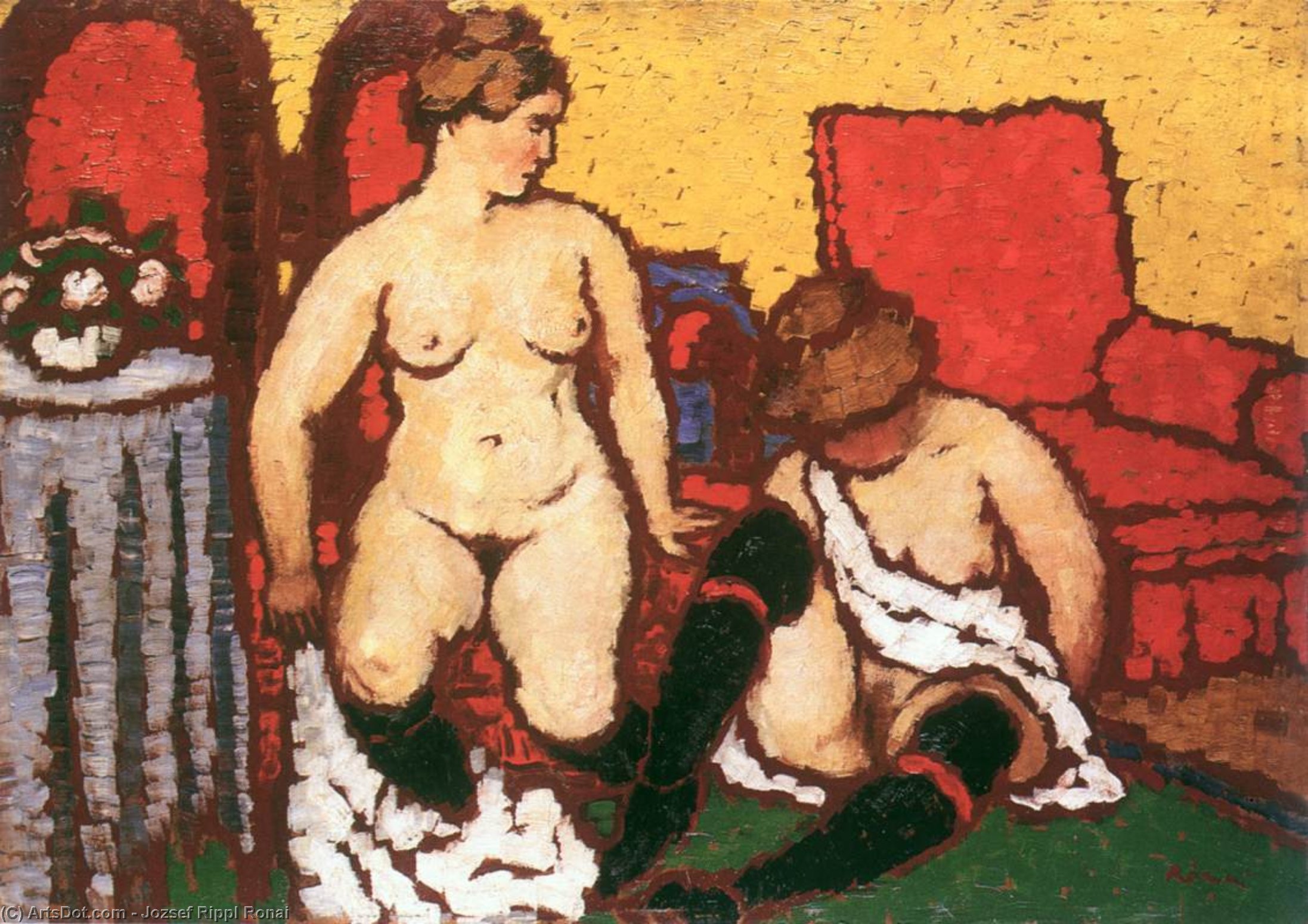Girls Getting Dressed (also Known As Red Furniture And Yellow Wall) — József Rippl-rónai