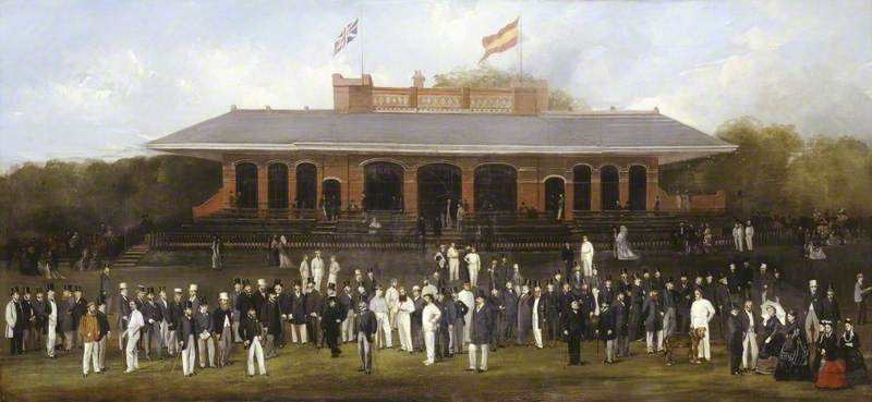 Portrait Group Of Members Of The Marylebone Cricket Club Outside The Pavilion At Lord's, London — Henry Barraud