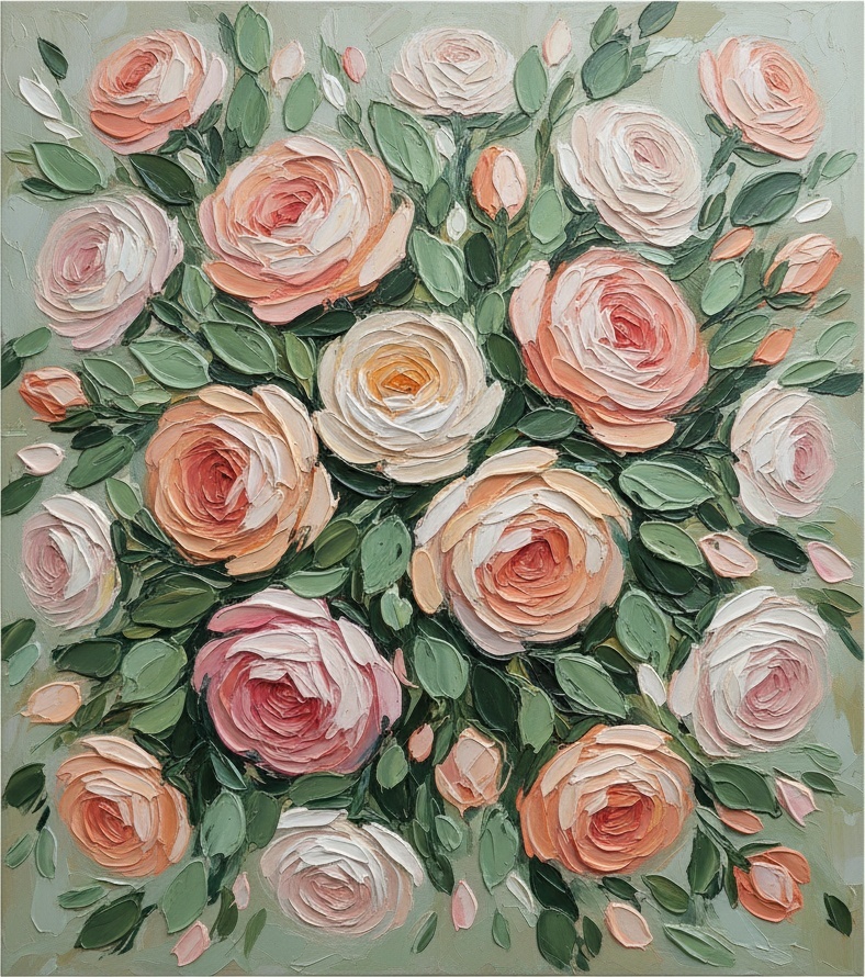 Eternal Bloom In Sculptural Relief: A Meditative Symphony Of Peach And Sage — Christian Noiret