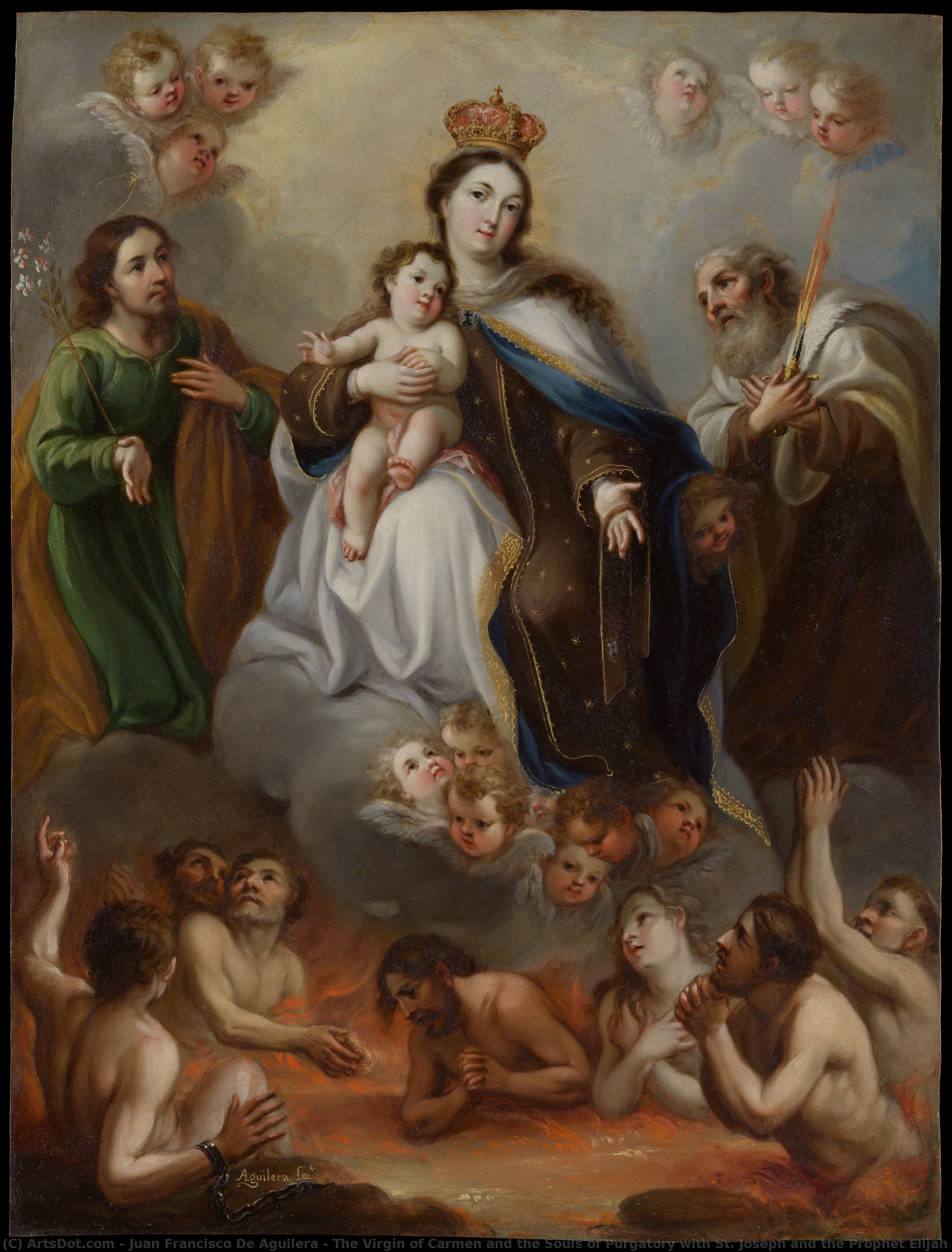 The Virgin Of Carmen And The Souls Of Purgatory With St. Joseph And The Prophet Elijah — Juan Francisco De Aguilera