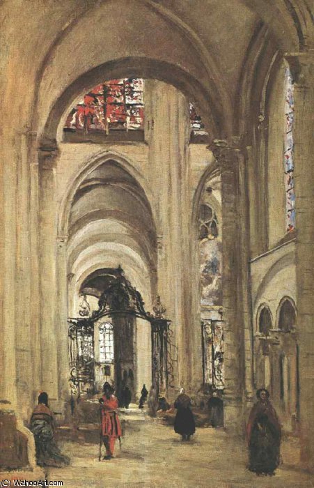 Interior Of Sens Cathedral — Jean-baptiste-camille Corot