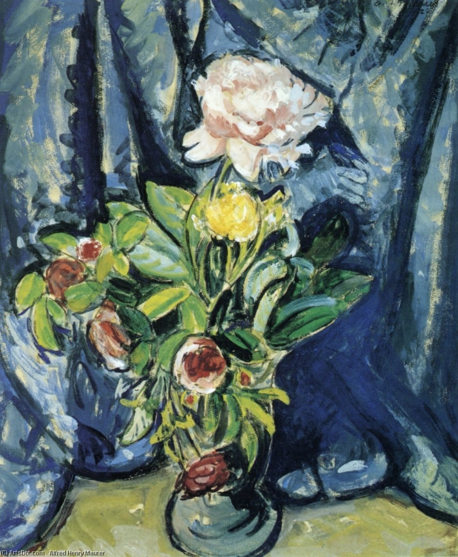 Flowers Against A Blue Drape — Alfred Henry Maurer