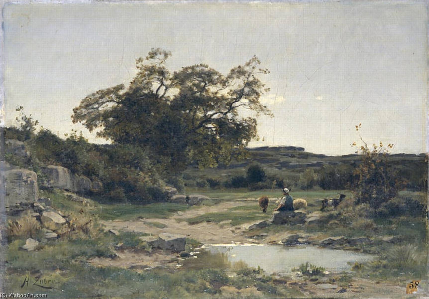 Bergère Au Bord D'un Étang — Henri Zuber