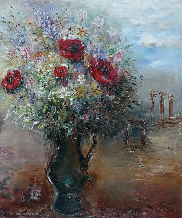 Landscape With Vase Of Flowers, (1936) — Reuven Rubin