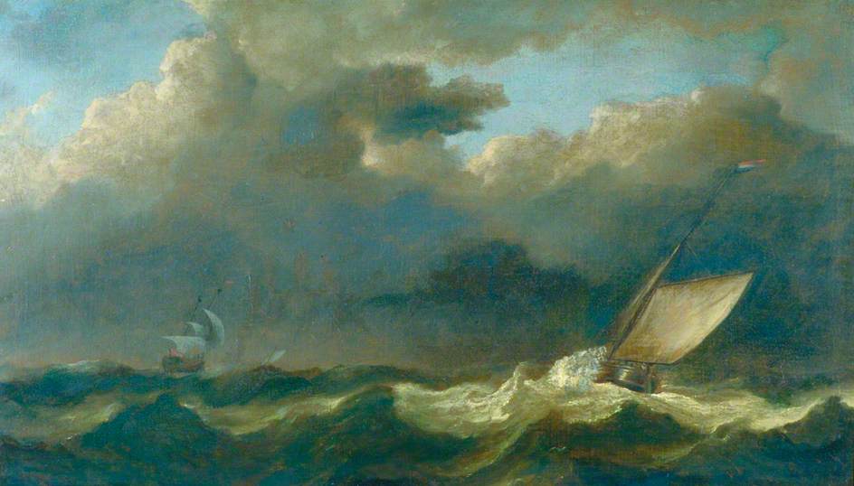 Fishing Boat And A Man O' War In A Strong Breeze — ウィレム・ファン・デ・フェルデ1世