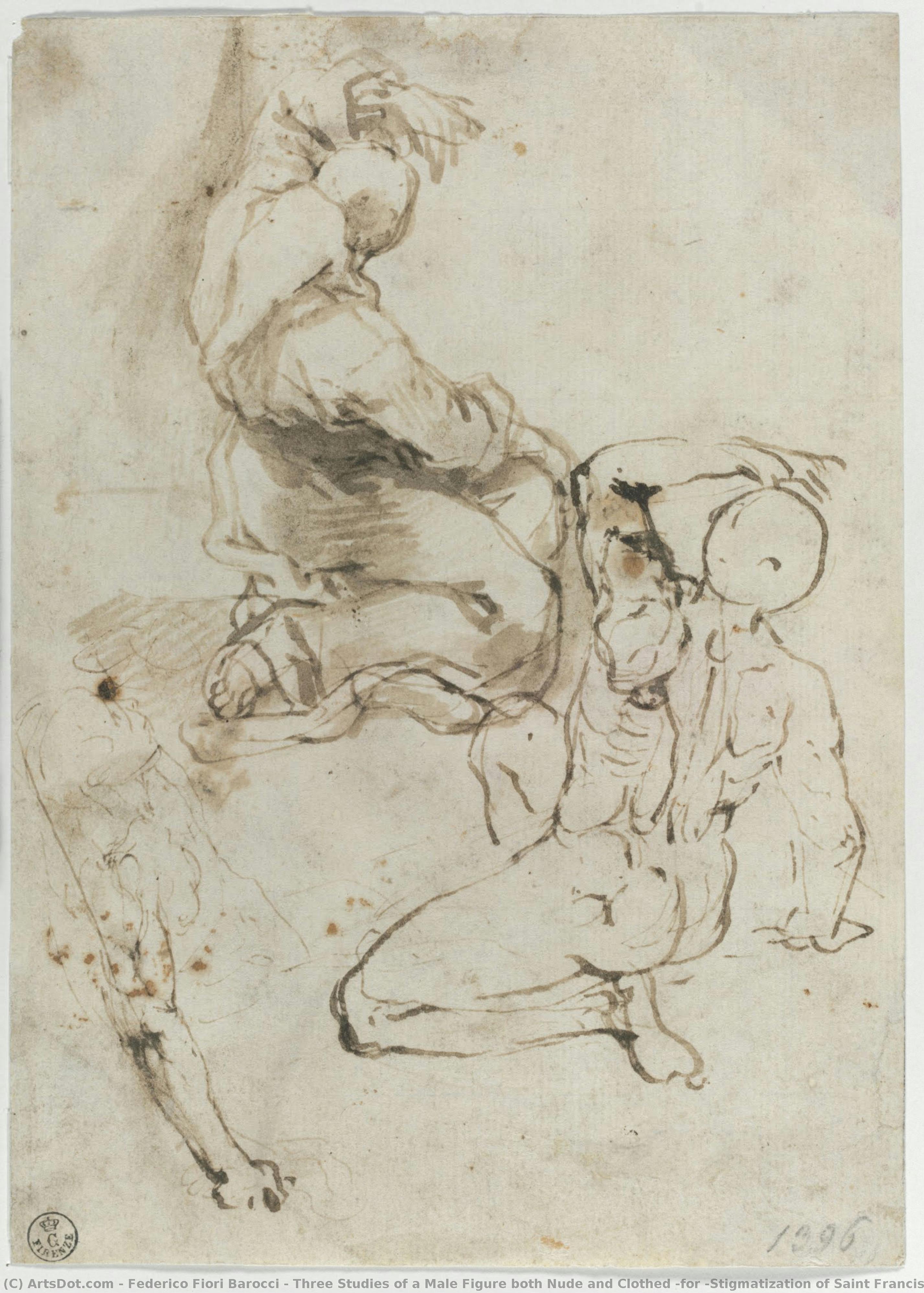 Drei Studien Einer Männlichen Figur, Sowohl Nackt Als Auch Bekleidet (für „die Stigmatisierung Des Heiligen Franziskus“, Urbino, Galleria Nazionale Delle Marche) — Federico Fiori Barocci