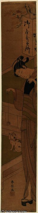 Osen Of The Kagiya Teahouse Playing With A Kitten — Suzuki Harunobu