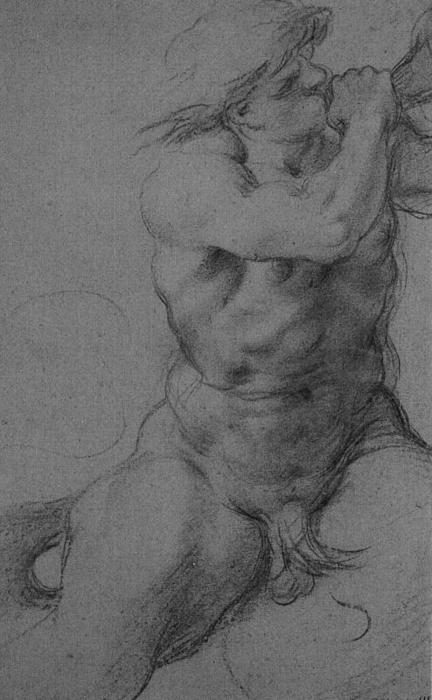 Triton Sounding A Conch Shell, Black Chalk On Paper — Анна́биле Каракка́ччи