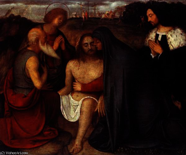 Pietà Con San Juan Evangelista, San Jerónimo Y Donante — Giovanni Agostino Da Lodi