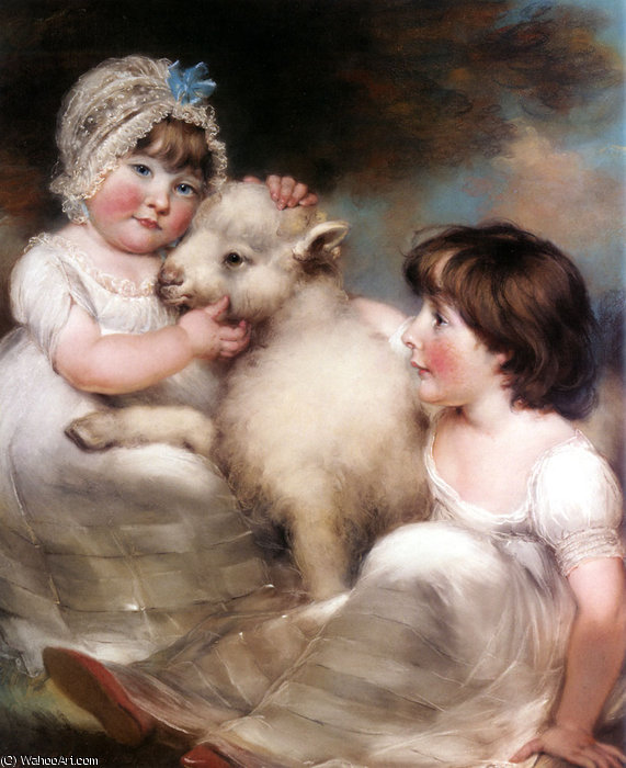 Portrait Of Miss E And Miss L Earle With A Lamb — John Peter Russell