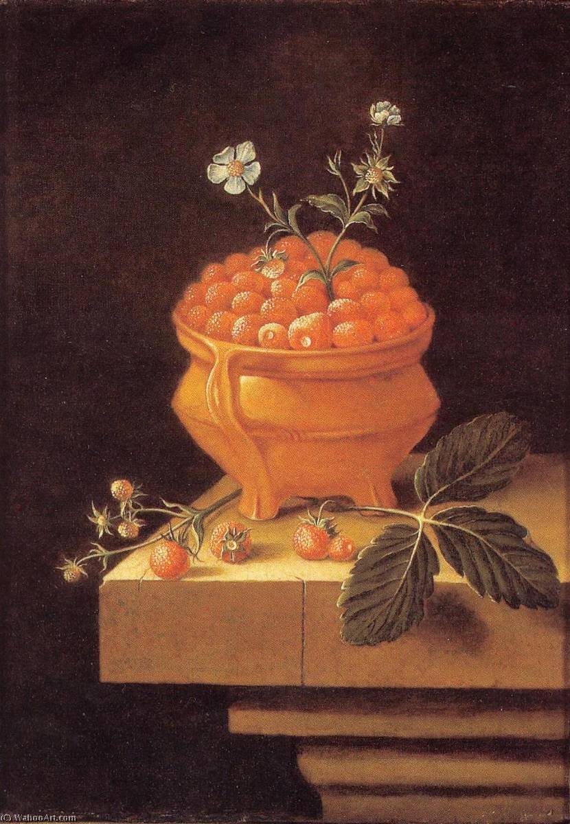 English Still Life With A Pot Of Strawberries On A Stone Table — After Adriaen Coorte