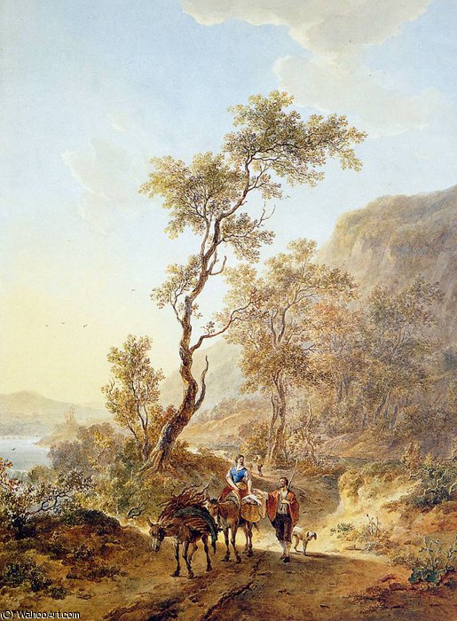 Italian Landscape With Herdsmen Couple Sun — Abraham Van Strij