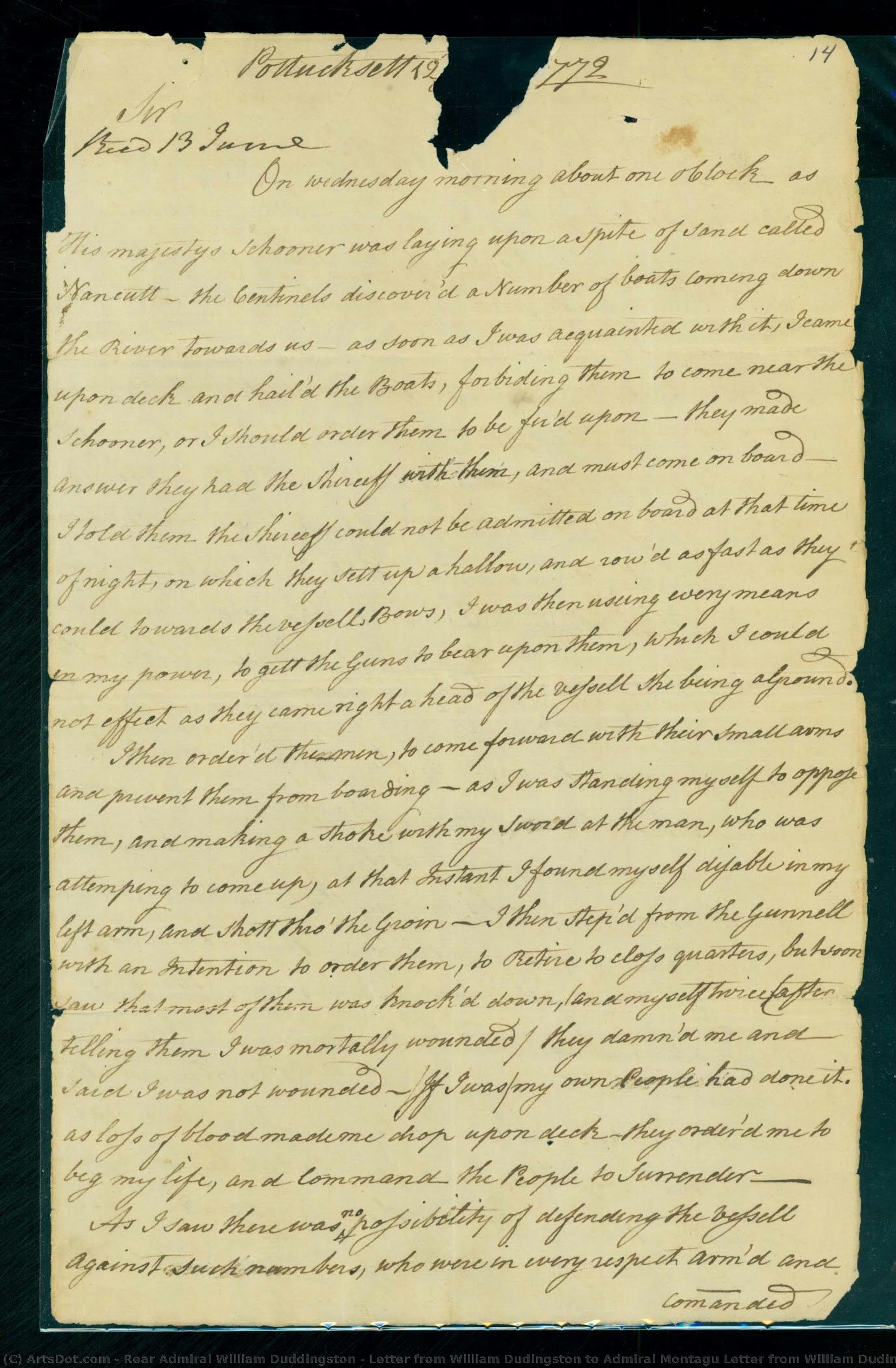 Letter From William Dudingston To Admiral Montagu Letter From William Dudingston To Admiral Montagu, Page 1 — Rear Admiral William Duddingston