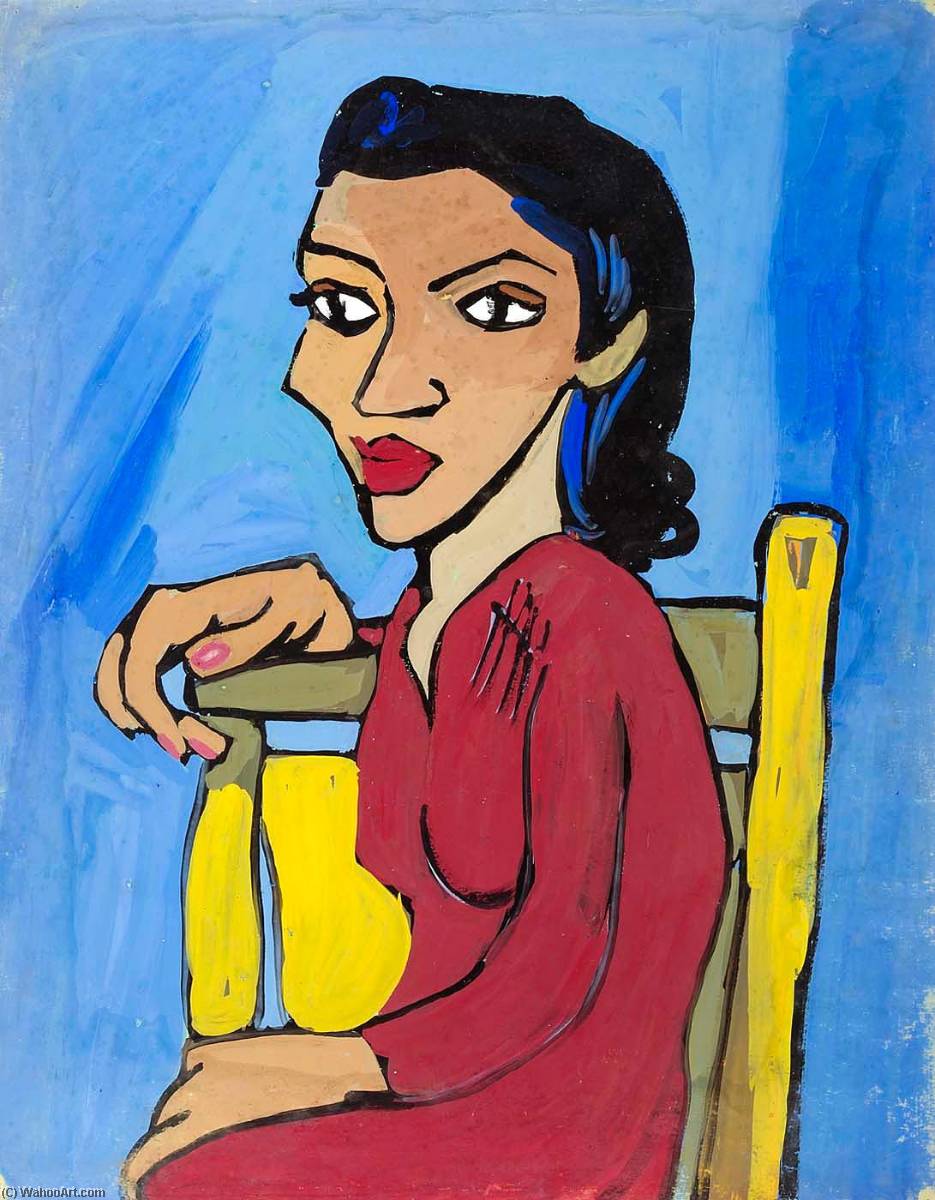 Woman In Red Dress On Yellow Chair — Виљем Хенри Џонсон