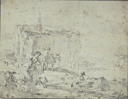 Farmers At The Water's Edge, Holding Sheaves Or Bundles — Nicolaes Pietersz Berchem