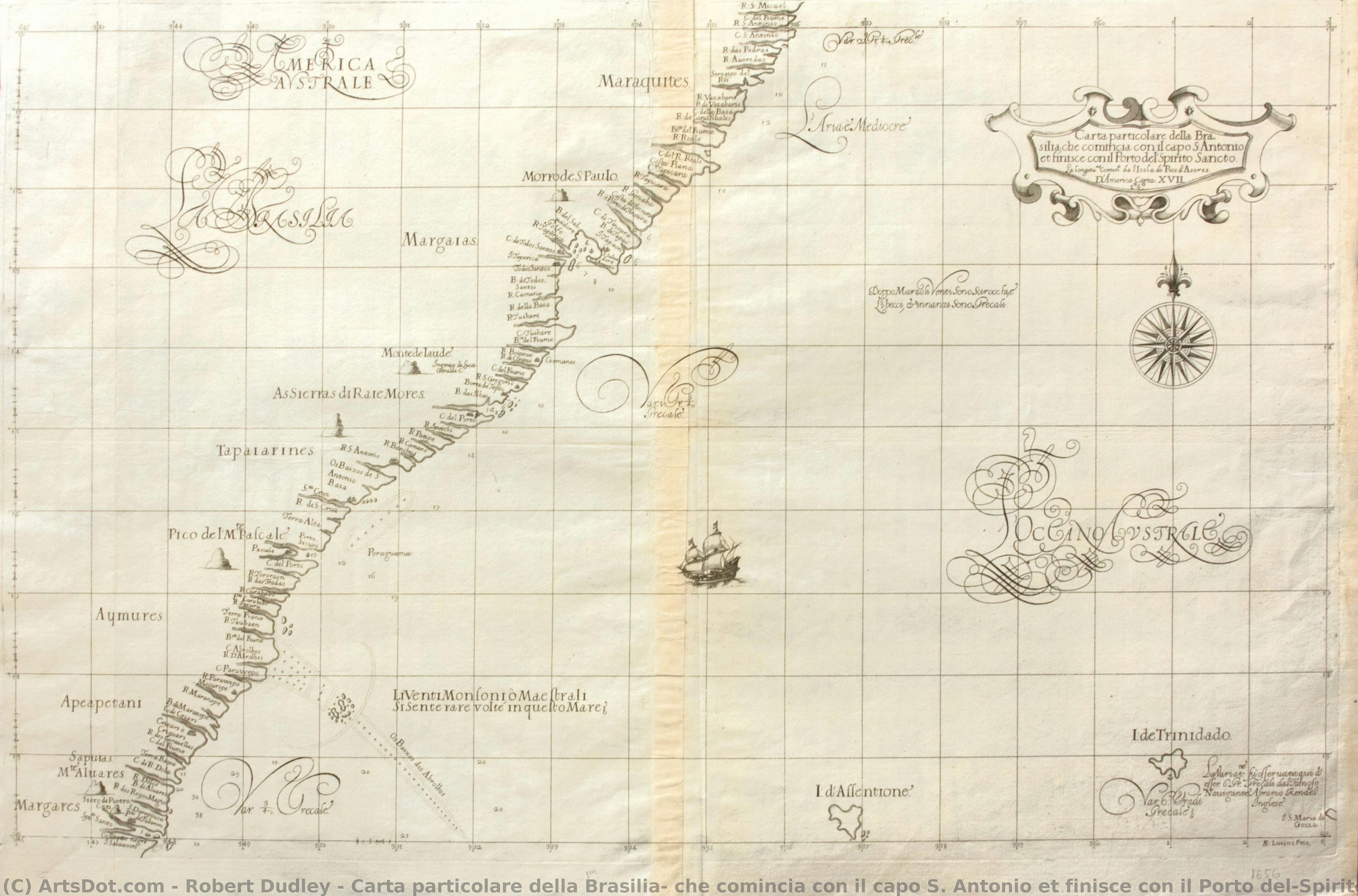 Carta Particolare Della Brasilia, Che Comincia Con Il Capo S. Antonio Et Finisce Con Il Porto Del’spirito Sacnto — Robert Dudley