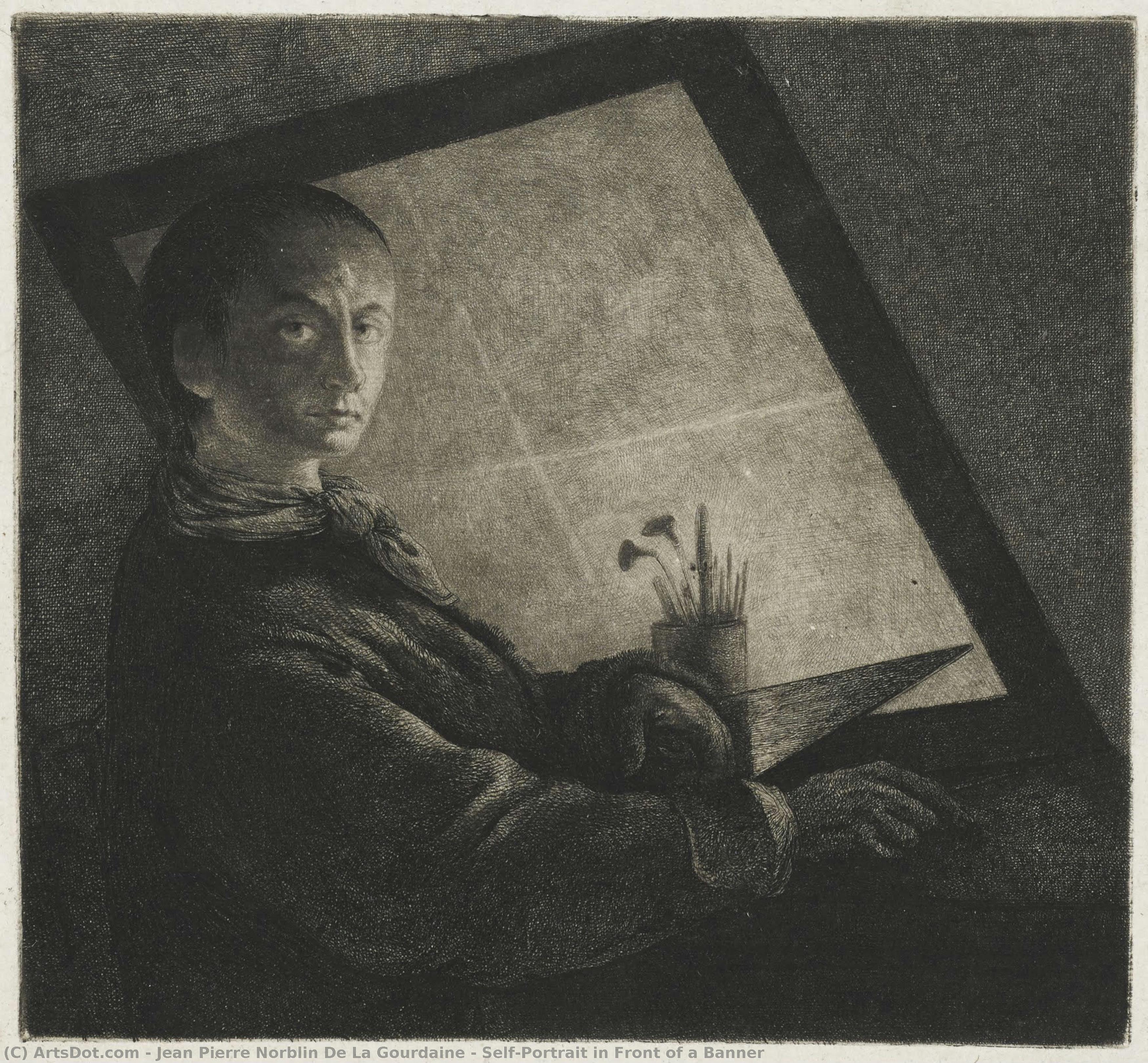 Self-portrait In Front Of A Banner — Jean Pierre Norblin De La Gourdaine