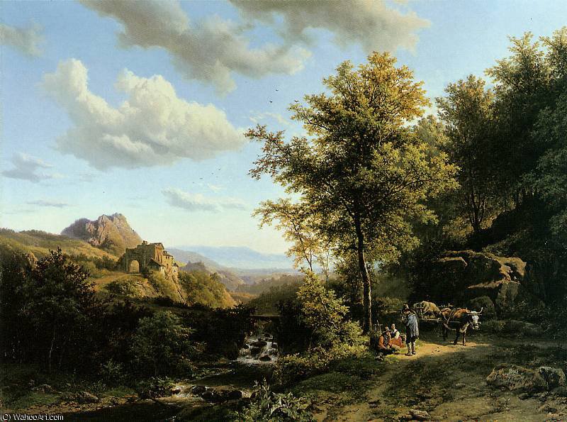 Landscape With Resting Farmers Sun — Hendrik Barend Koekkoek