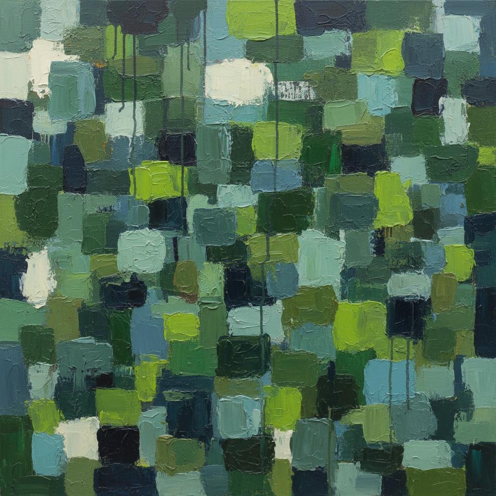 Fragmented Moss Mosaic: A Monumental Study In Verdant Shadows And Liquid Gravity — Laurent Fabre