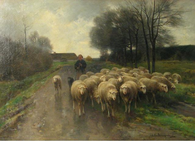 Shepherdess With Her Flock — Cornelis Van Leemputten