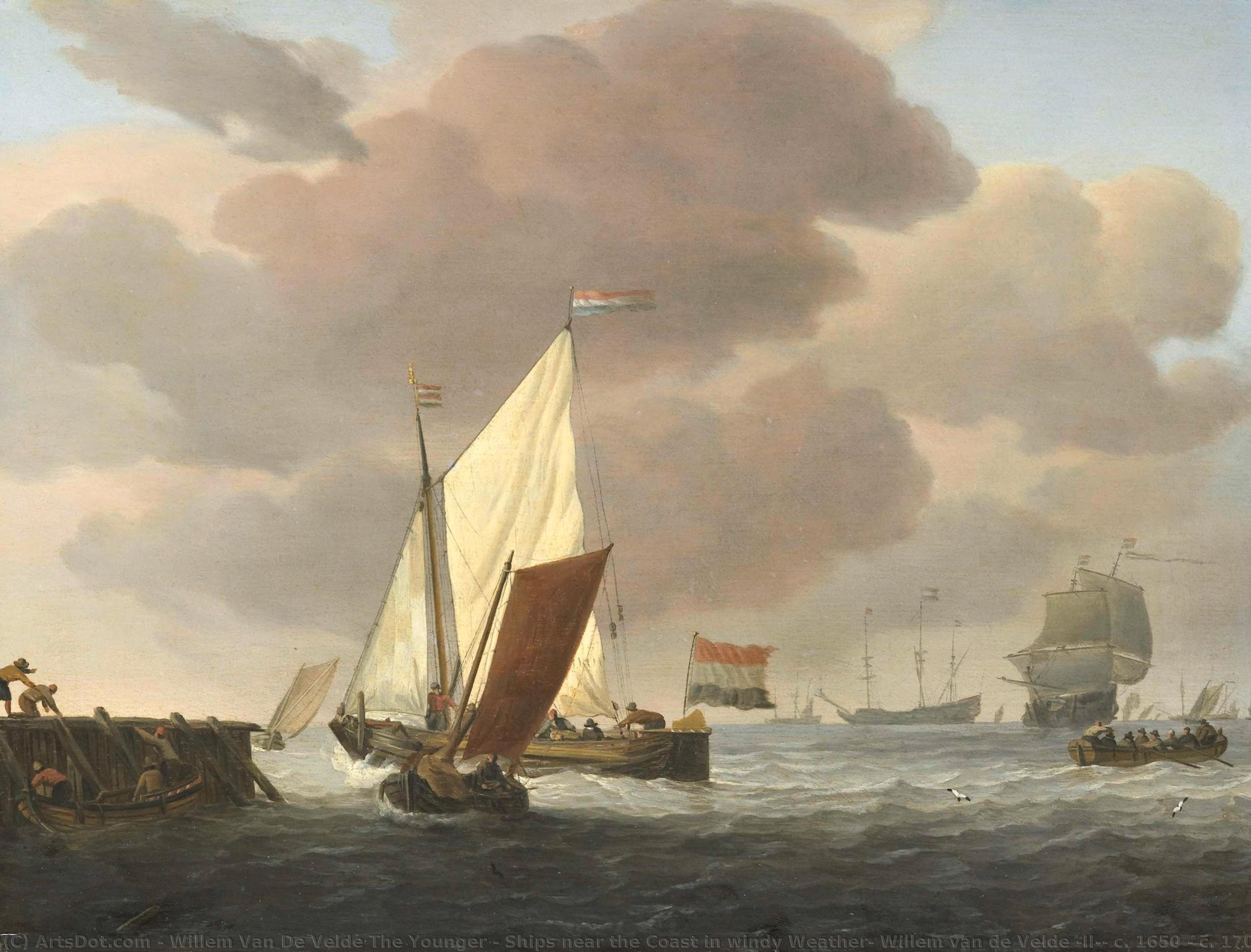 Ships Near The Coast In Windy Weather, Willem Van De Velde (ii), C. 1650 - C. 1707 — Willem Van De Velde The Younger