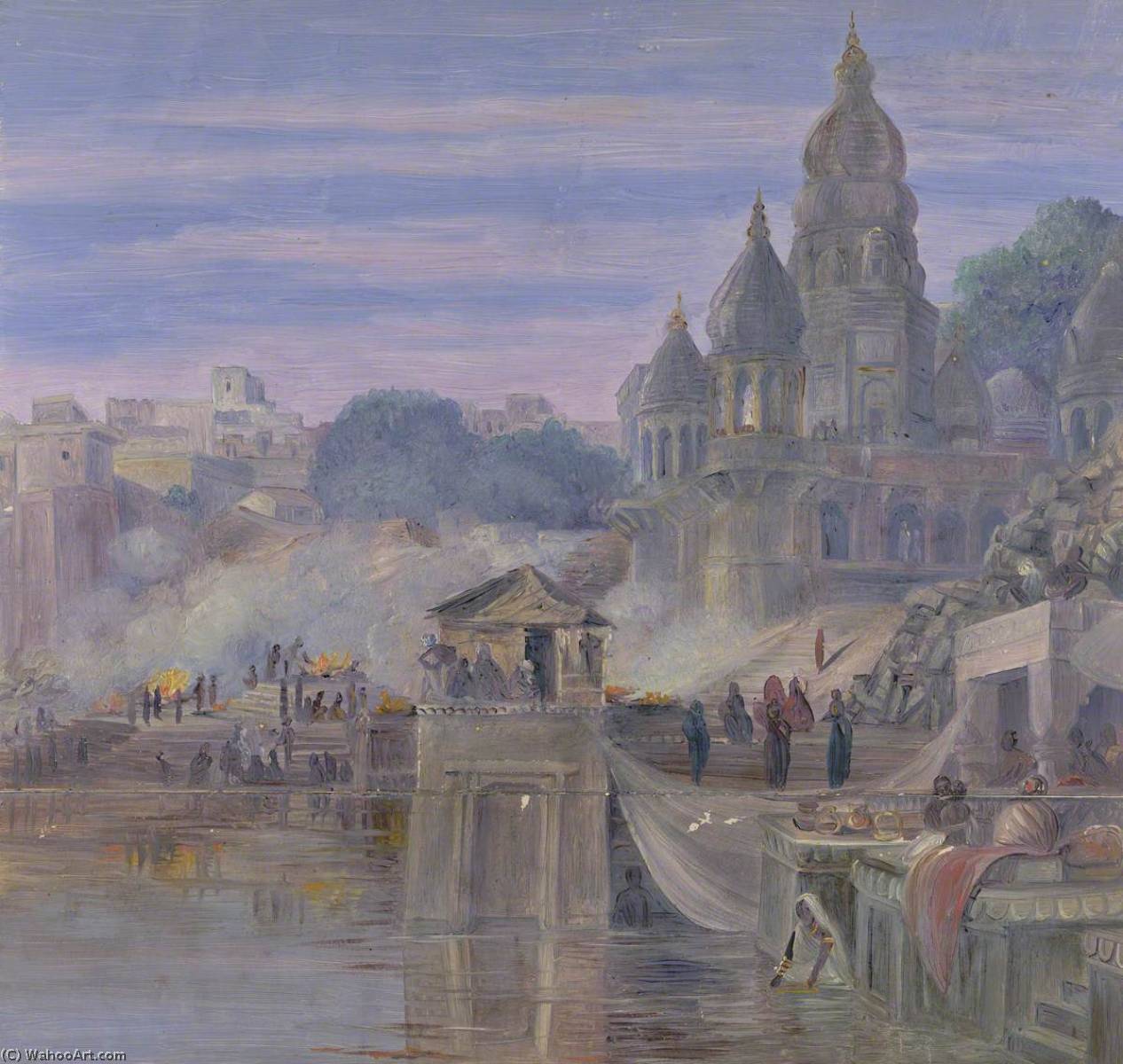 'the Burning Ghats. Benares. India. October 1878' — Marianne North
