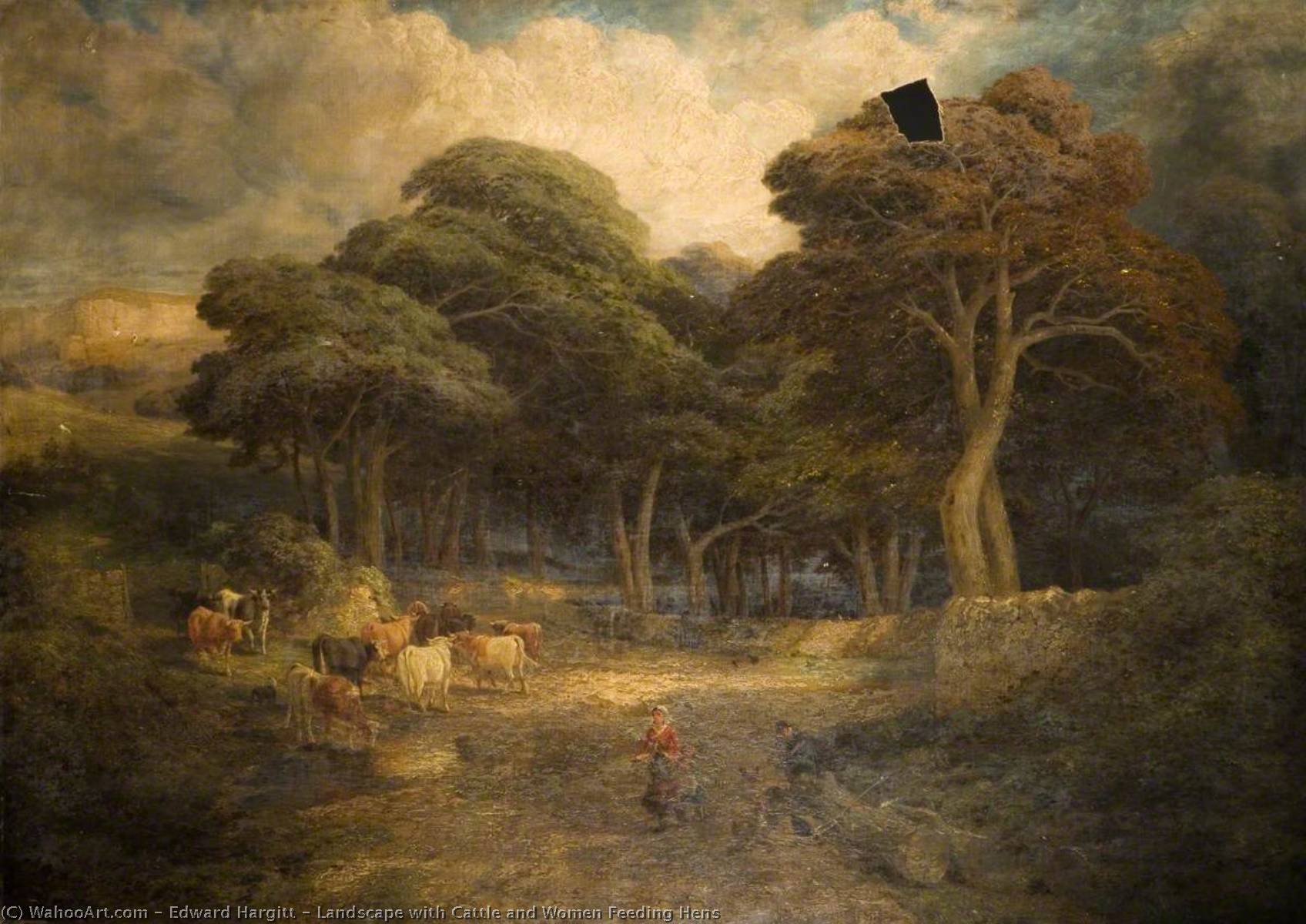Landscape With Cattle And Women Feeding Hens — Edward Hargitt