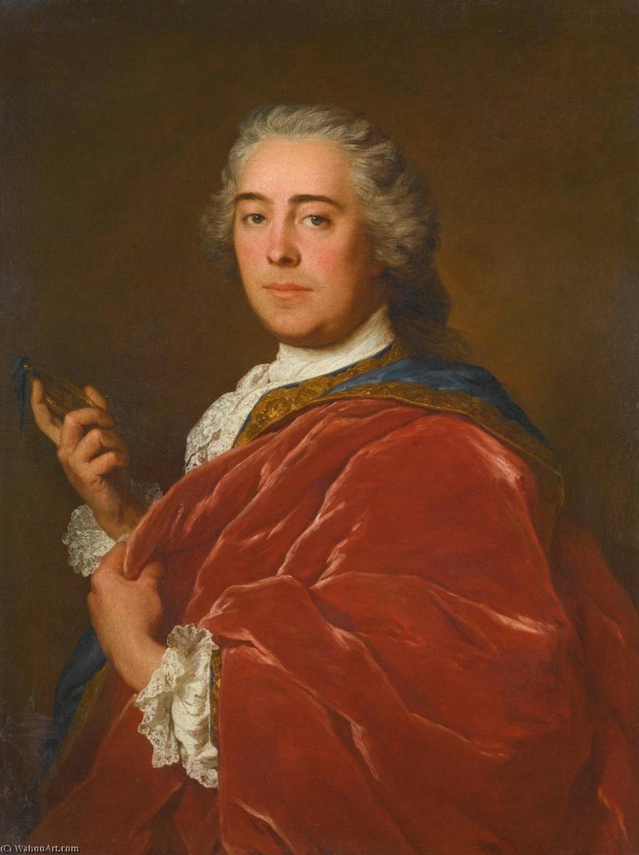Portrait Of A Gentleman, Wearing A Red Cloak And Holding A Miniature — Marc Nattier