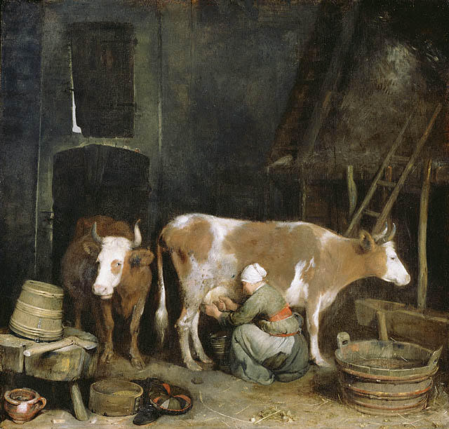 A Maid Milking A Cow In A Barn — Gerard Ter Borch