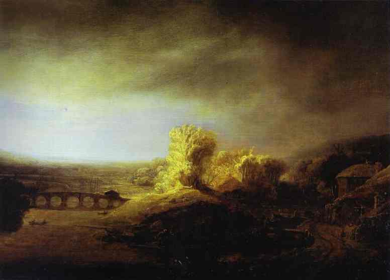 Landscape With A Long Arched Bridge — Rembrandt Van Rijn