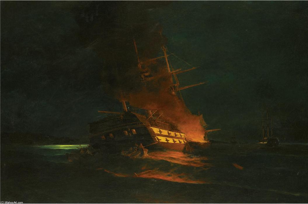 The Burning Of A Turkish Frigate — Konstantinos Volanakis