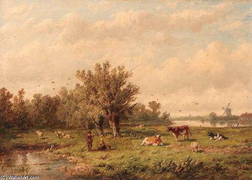 A Landscape With A Peasant Couple And Cattle — Anthonie Jacobus Van Wijngaerdt