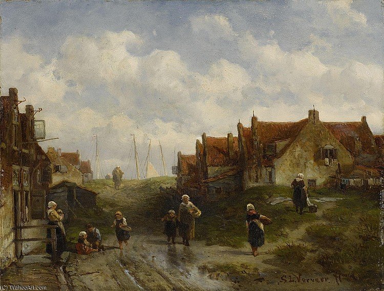 Fishing Village — Salomon Leonardus Verveer