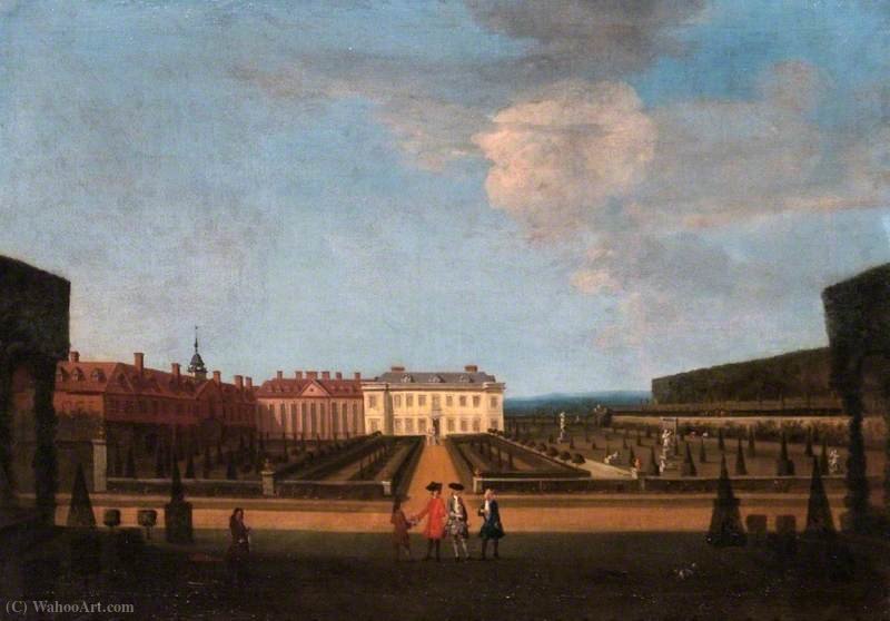 A View Of The Garden And Main Parterre Of Winchendon House, Buckinghamshire, From The East, With Figures In The Foreground — Peter Tillemans