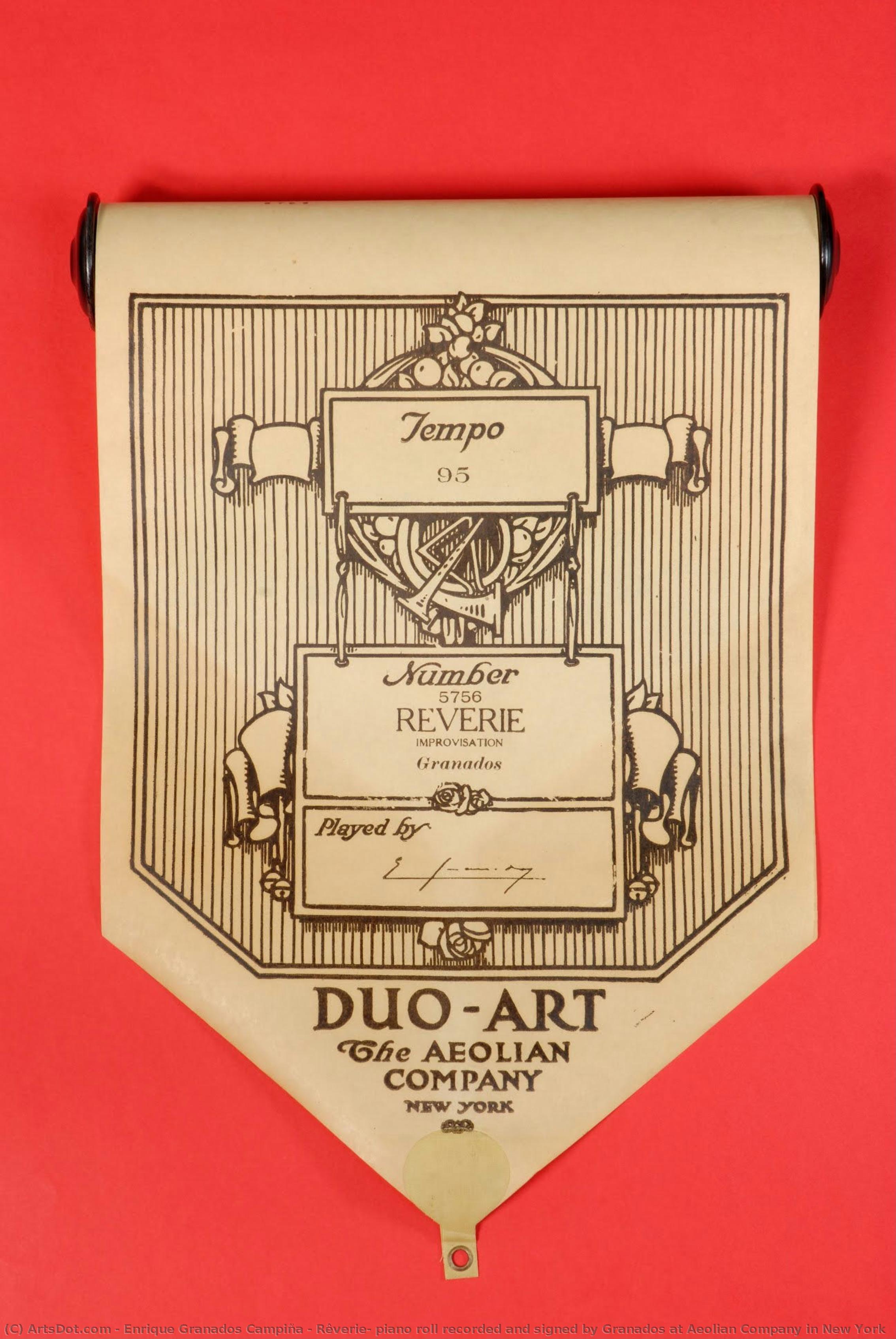 Rêverie, Piano Roll Recorded And Signed By Granados At Aeolian Company In New York — Enrique Granados