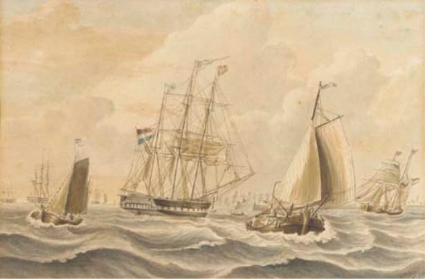 The Dutch Barque Cornelia Off A Fleet Anchorage — Johannes Hermann Barend Koekkoek