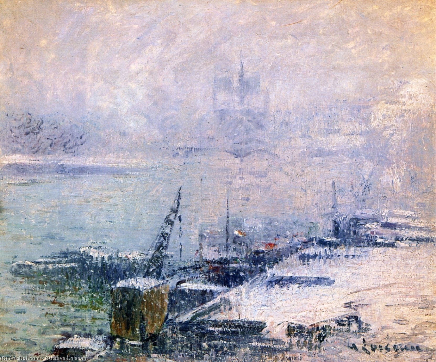 The Pont Henri Iv - Notre Dame De Paris In The Snow — Gustave Loiseau