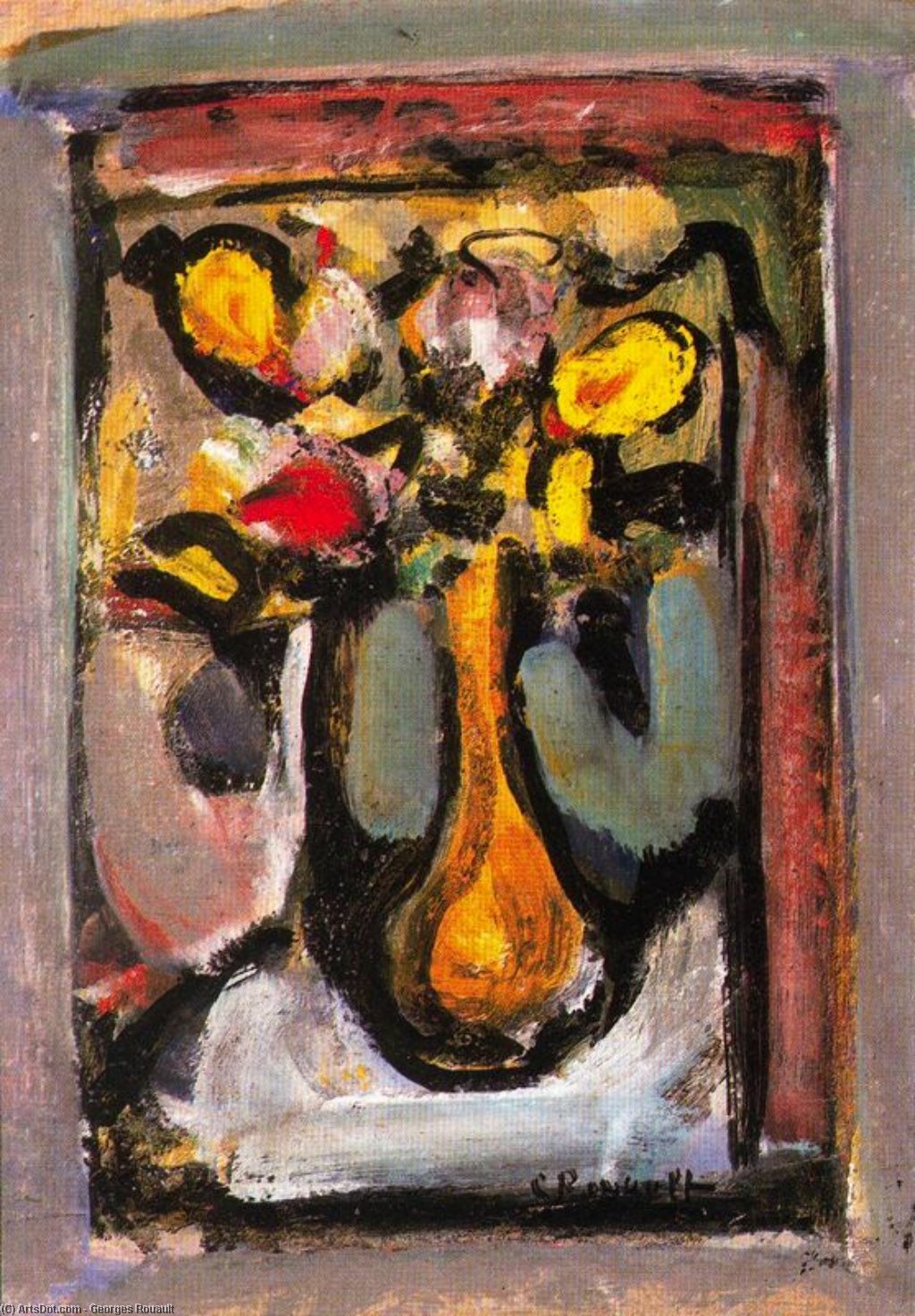 Bouquet Of Yellow Flowers In A Glass — Georges Rouault