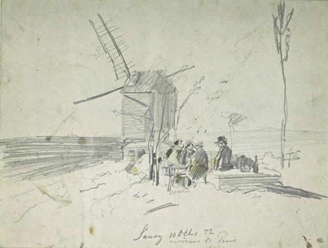 Characters Seated Outdoors Near The Mill Sannois — Johan Barthold Jongkind