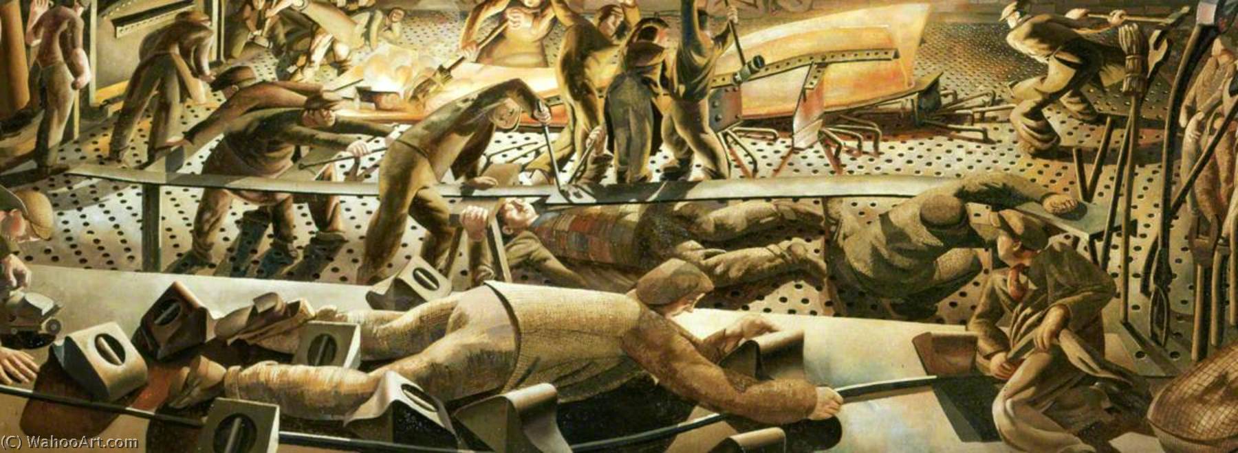 Shipbuilding On The Clyde Bending The Keel Plate (centre) — Sir Stanley Spencer