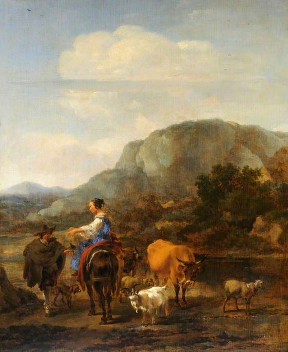 Italianate Landscape With Peasants Fording A Brook — Nicolaes Pietersz Berchem