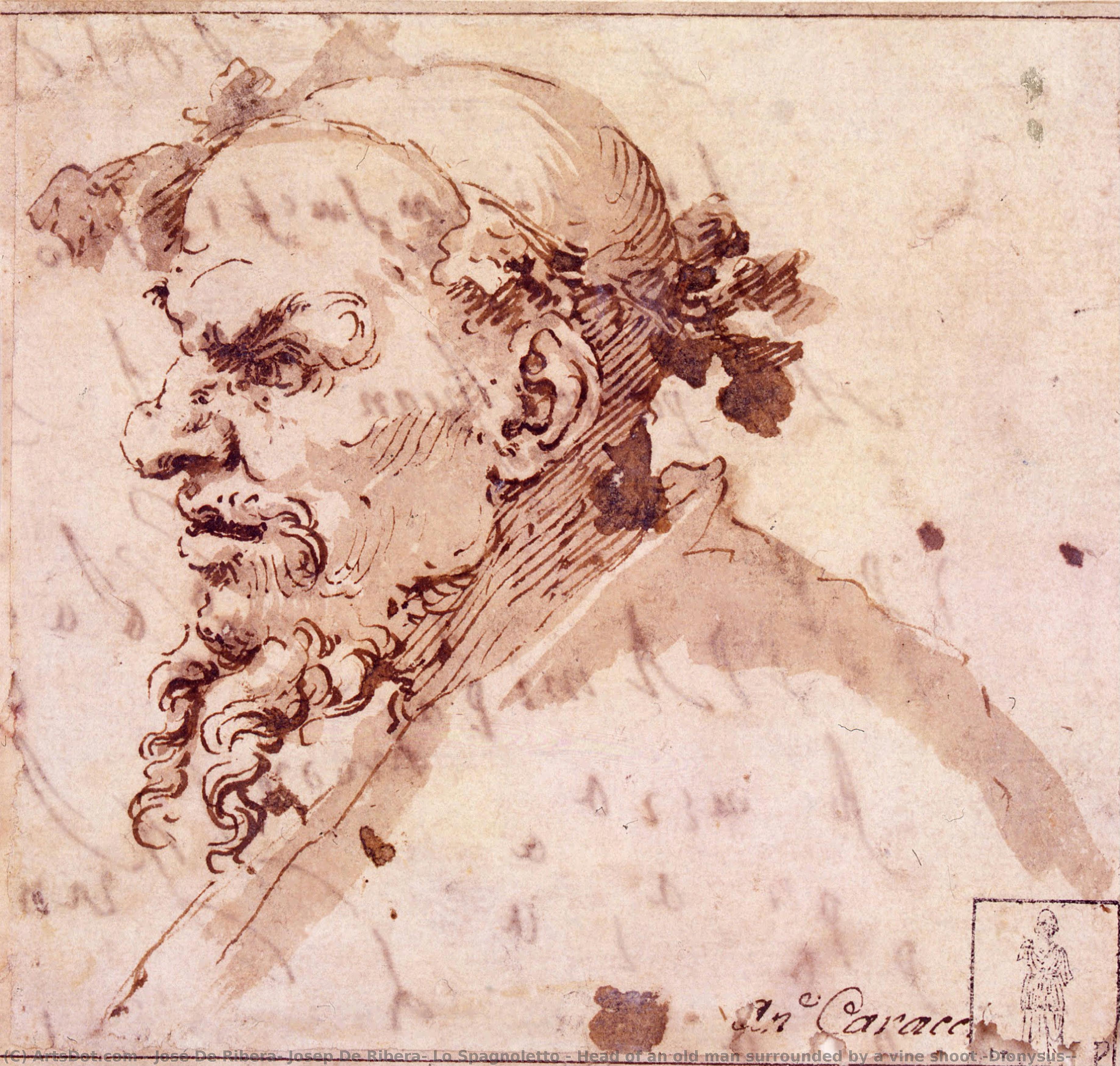Head Of An Old Man Surrounded By A Vine Shoot (dionysus?) — Jusepe De Ribera