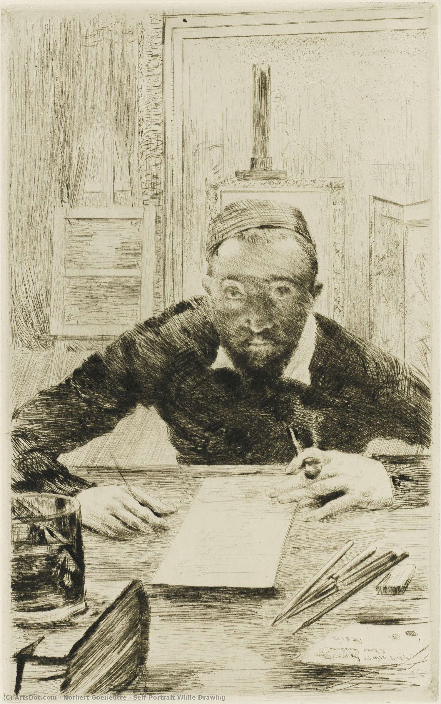 Self-portrait While Drawing — Norbert Goeneutte