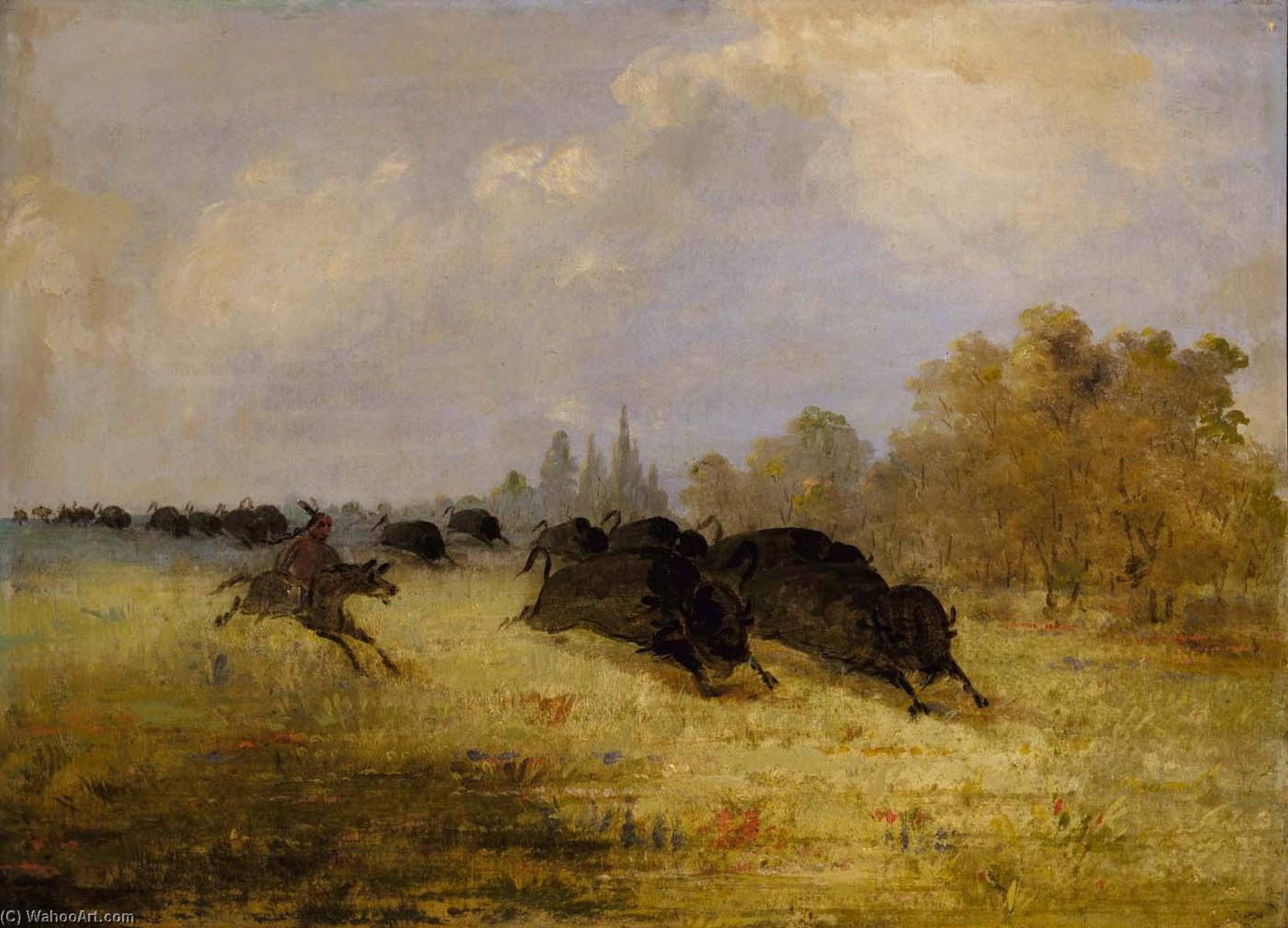 Caddo Indians Chasing Buffalo, Cross Timbers, Texas — George Catlin